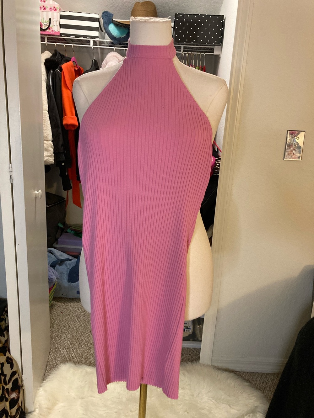 Zara Pink Ribbed Halter Mini Dress